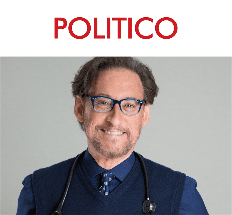 A magazine portrait photograph of Dr. Harvey Karp, founder of the SNOO bassinet